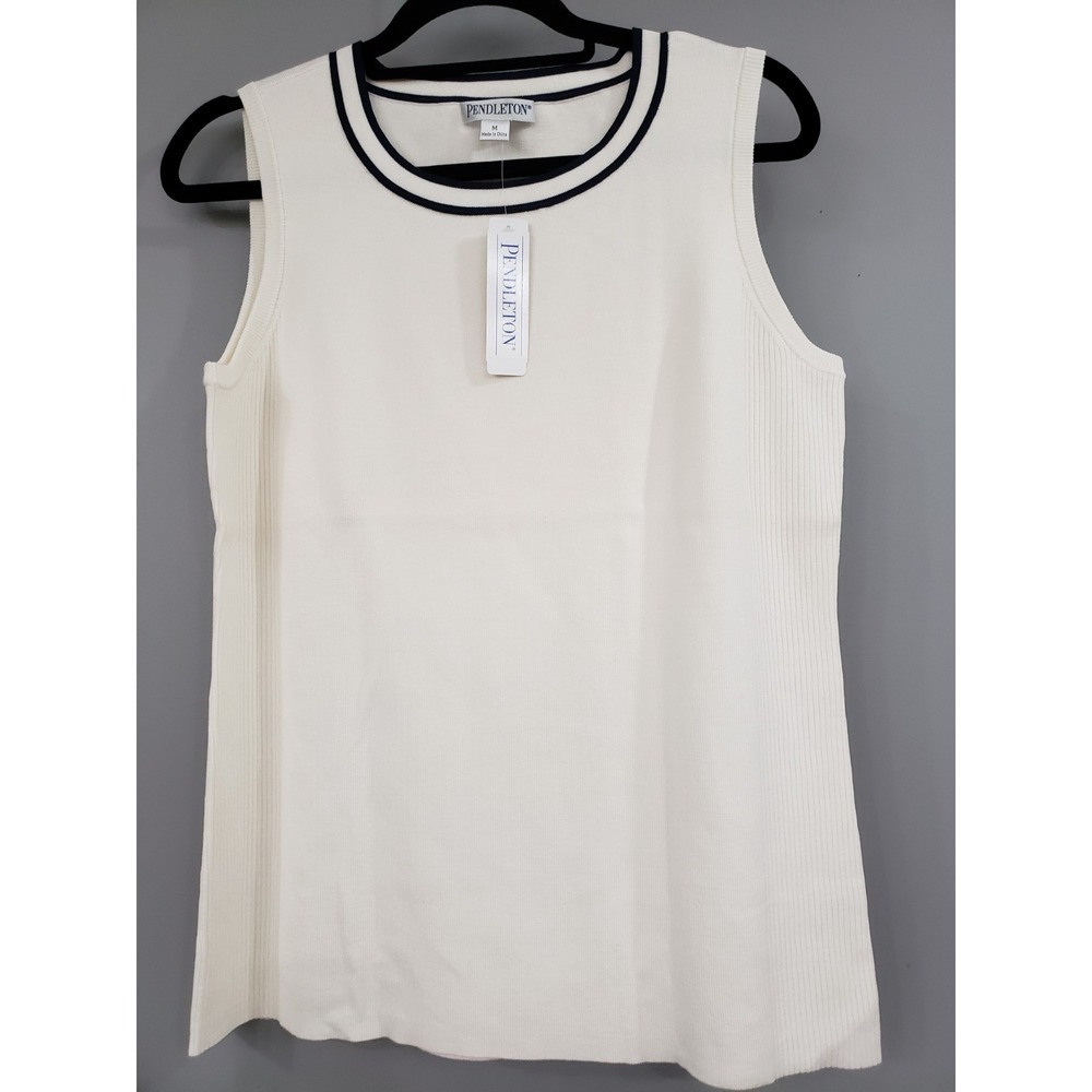 NEW‎ Pendleton Women's WHITE Sweater Vest Size MEDIUM PULLOVER RIB KNIT PREP